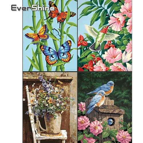 Evershine Diamond Painting Full Drill Square Flower Diamond Embroidery Cross Stitch Kit Landscape Bird Diamond Mosaic Crystals