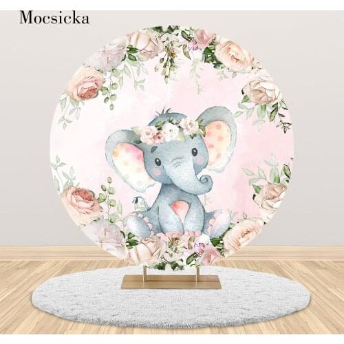 Elephant floral backdrop round elephant theme background for photo studio rose flowers photo booth backdrop photocall customize