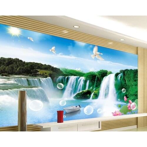 TV backdrop landscape water falls 3d room wallpaper landscape 3d stereoscopic wallpaper 3d mural paintings