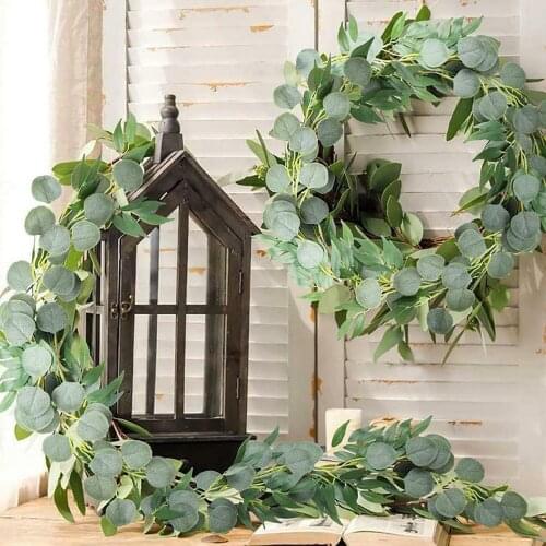 200m Artificial Green Eucalyptus Garland Leaves Vine Fake Vines Rattan Artificial Plants Ivy Wreath Wall Decor Wedding Decor