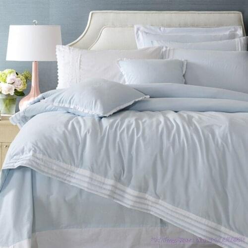 4pcs Quality bedding set American pure color simple cotton 1.8m2.0m bed Duvet Cover luxury linen quilt cover PillowCase BluePink