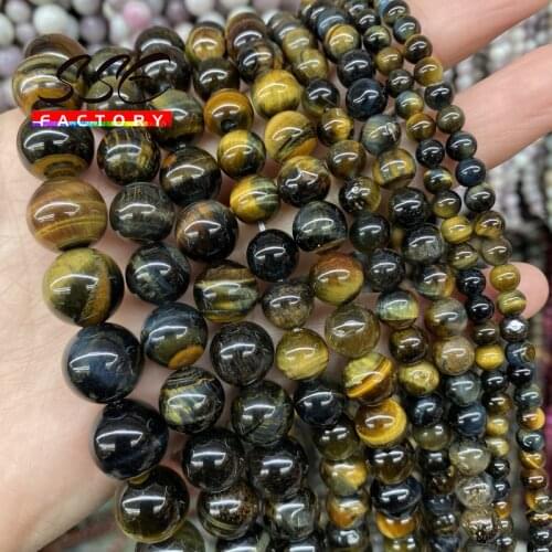 AAA Natural Yellow Blue Tiger Eye Stone Round Loose Bead For Jewelry Making 6 8 10 12mm DIY Bracelet Accessories 15'' Wholesale