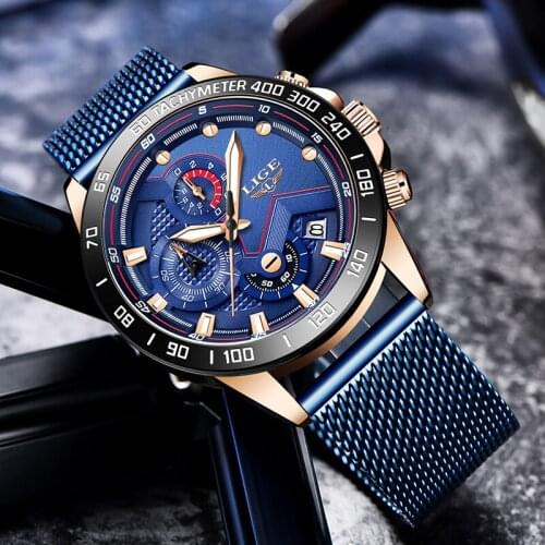 LIGE Fashion Mens Watches Top Brand Luxury WristWatch Quartz Clock Blue Watch Men Waterproof Sport Chronograph Relogio Masculino