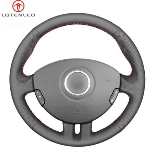 LQTENLEO Black Genuine Leather Steering Wheel Cover For Renault Clio 3 2005 2006 2007 2008 2009 2010 2011 2012 2013