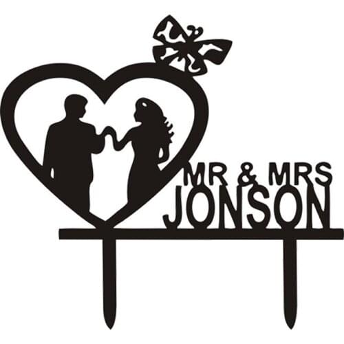 Mr & Mrs Jonson Acrylic Cake Flags Cake Topper bride Groom For Wedding Anniversary Party Cake Decoration Hot Sale