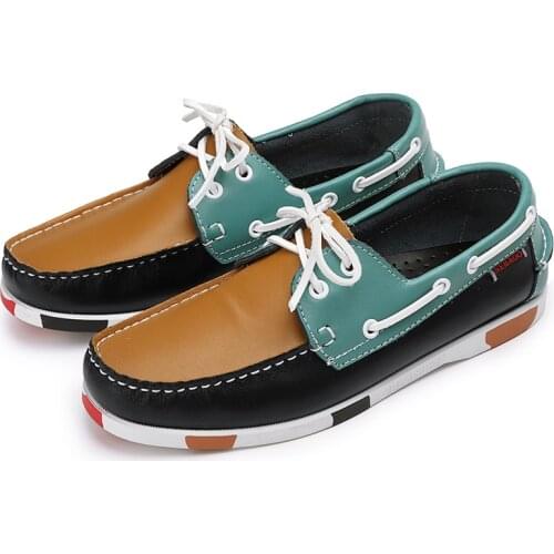 Mens Casual Shoes Leather Docksides Classic Boat Shoes Fashion Loafers Shoes Unisex Handmade Flats Shoes Soft Driving Shoes