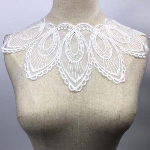 Patches fabric collar Trim Neckline Applique for dress/wedding/shirt/clothing/DIY/craft/Sewing flower Floral lace wave leaf Wh