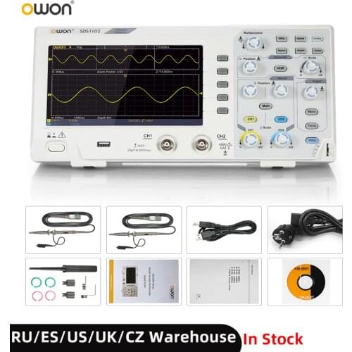 Owon SDS1102 Oscilloscope Oscillometer Digital Storage Oscilloscope 2CH 100MHz 1GS/s 7-inch LCD Display