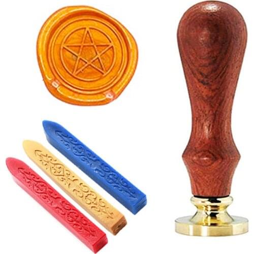Pentagram Vintage Wedding Invitation Custom Picture Logo Wax Seal Sealing Stamp Sticks Spoon Gift Box Set Kit
