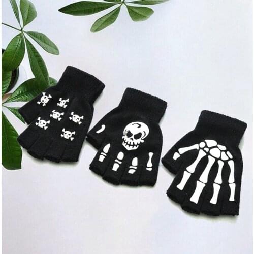 Halloween Skull Bone Skeleton Goth Glove Half Finger Gloves