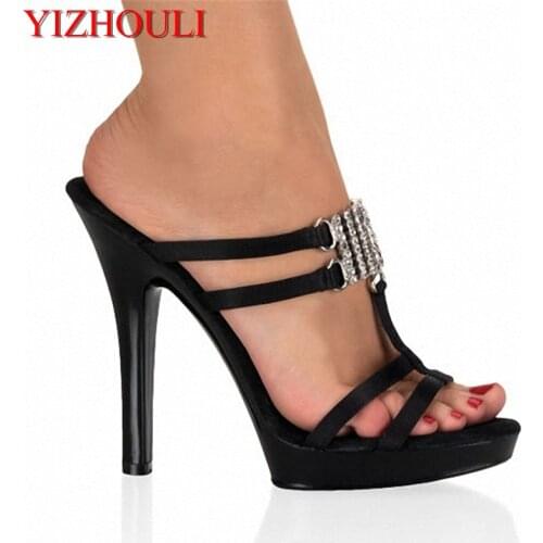 Sexy high with cool slippers nightclub fashion runway model 13 cm heel favorite street Slippers