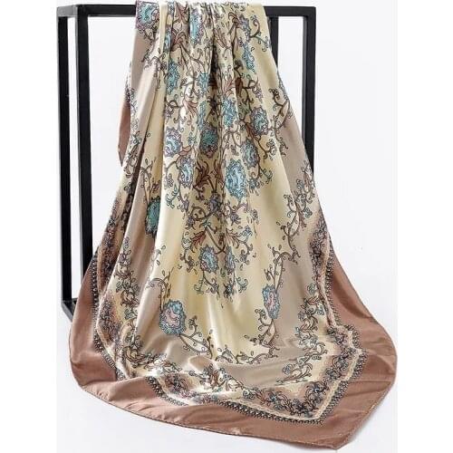 90*90cm Summer Women Silk Foulard Scarves Square Scarf Ladies Luxury Brand beach Shawl Bandanna Large Hijab muffler female