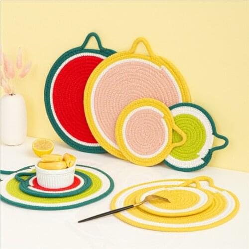 Cartoon Cat Hanging Placemat for Dining Table Decor Plate Dish Mat Coaster Cup Cotton Pot Holders Insulation Pad Kitchen Home