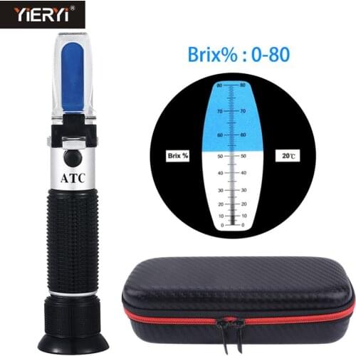 Yieryi Handheld Brix Refractometer 0-80% ATC Concentration High Sugar Refractometer Sugar Test Tool Fruit Sweetness Meter