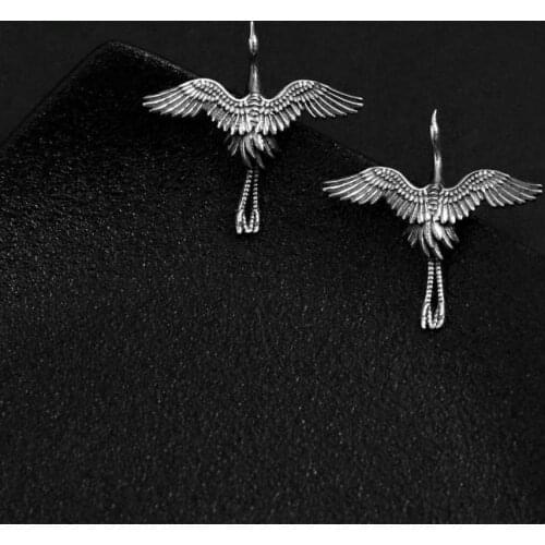Retro Chinese crane stud Earrings Silver Plated National Animal Bird stud Earrings elegant womens Party Jewelry Girl Gift