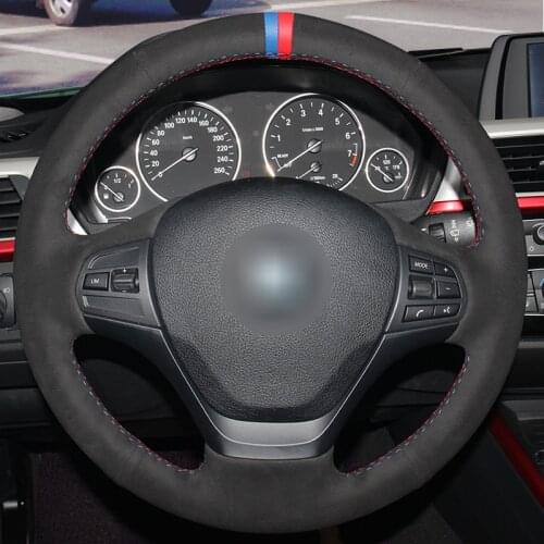 Hand Sew Genuine Leather Black Suede Car Steering Wheel Cover for BMW F30 F31 F34 F20 F21 F22 F23