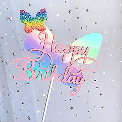 Butterfly Flowers Happy Birthday Acrylic Party Cake Toppers Cake Topper for Kids Birthday Party Cake Decoration New Arrival