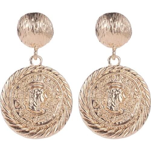 Retro Coin Ethnic Style Portrait Geometric Circle Golden White Rose Gold Alloy Dangle Earrings Drop Earrings For Women