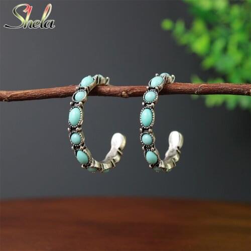 Letter C Earrings Circle Kallaite Green Stone Beads Vintage Antique Charm Fashion Jewelry For Women Dangle Pendant Wholesale