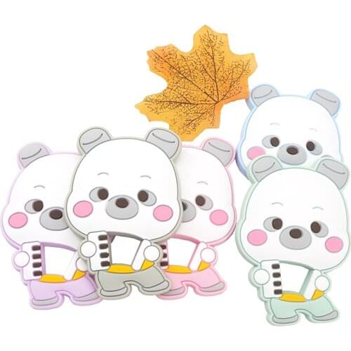 Chenkai 5PCS BPA Free Silicone Cartoon Bear Design Teether Baby Pacifier Dummy Sensory Pendant DIY Jewelry Making Accessory