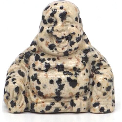 Maitreya Buddha Statue Natural Gemstone Dalmation Jasper Crystal Hand Carved Stone Figurine Feng Shui Crafts Home Decor 1.4"