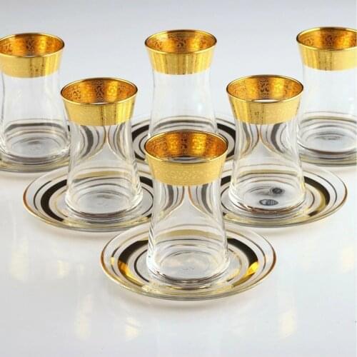 Turkish Tea Cup Pad Almas 12 Pcs Gold glitter Embroidered Turkish Russian Arabic Moroccan British French Tea Set Household gift drinking Presentation