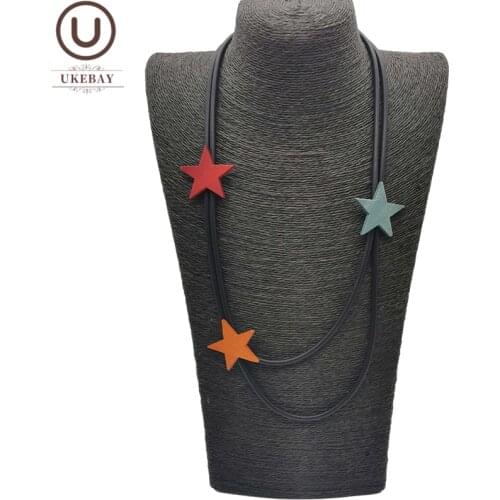 UKEBAY New Multicolor Star Pendant Necklaces Wooden Jewelry Women Statement Necklace Rubber Chain Gothic Wedding Jewellery Gifts