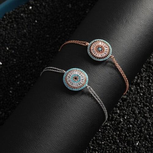 Funmode High Quality Multicolor CZ Round Shape Rose Gold Color Link Chain Bracelets For Women bijoux homme Wholesale FB89