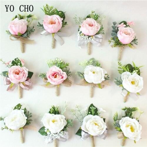 YO CHO DIY Men Corsage Groom Boutonniere Bridal Wrist Corsages Bridesmaid Bracelet Handmade Silk Rose Flower Wedding Accessories