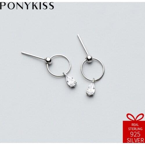 PONYKISS Tendy S925 Sterling Silver Minimalist Cute Hollow Round Drop Earrings Women Elegant Fashion Jewelry Anniversary Gift