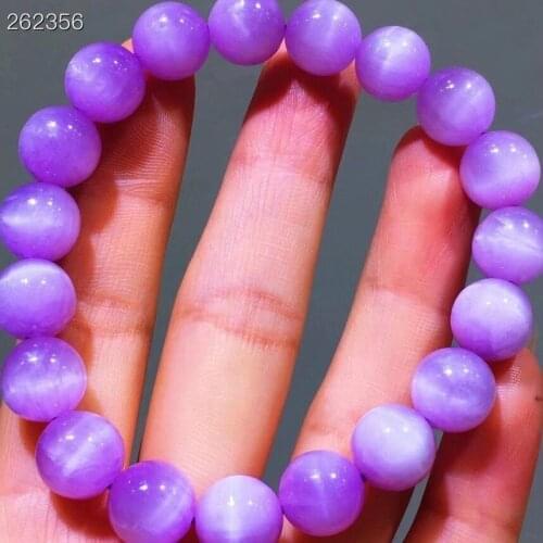 10.3mm Genuine Natural Purple Kunzite Quartz Clear Round Beads Bracelet Powerful Energy Cat Eye Women Men AAAAAA