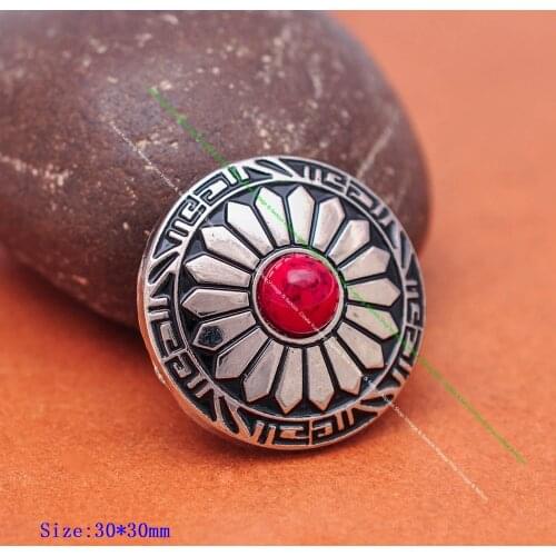 10pcs 30mm Silver Sun Flower Carved Red Turquoise Leathercraft Accessories Western Saddle Tack Belt Wallet Conchos Screw back