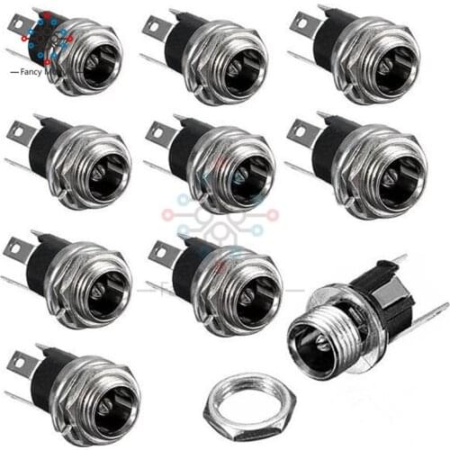 10PCS DC Power Supply Jack Socket Female Panel Mount Connector 3-Pin 5.5 x 2.1mm