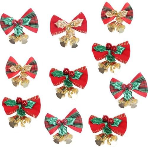 10pcs Xmas Tree Ornaments New Butterfly Bow Hanging Decor For Christmas Decorations For Home Green Red Bowknot New Year Navidad