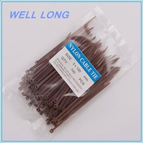 200pcs/lot 3*100mm Brown Nylon Wire Cable Zip Ties, Cable Ties