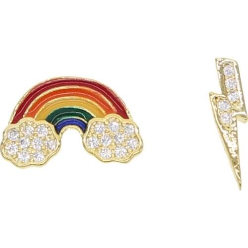 2021 Summer Cz Lightning Rainbow Stud Earring 2 Color Paved Clear Colourful CZ Minimal Delicate Girl Ladies Fashion Gift Jewelry
