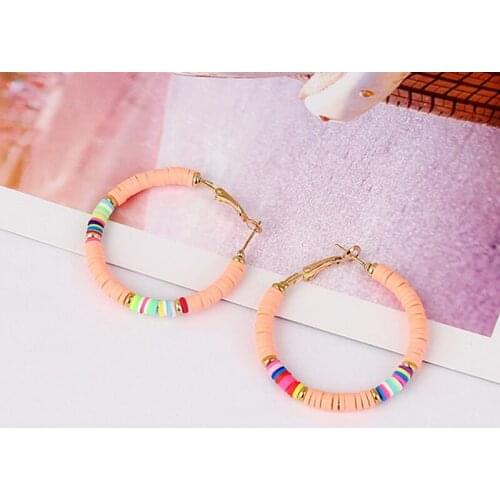 4cm Boho Multicolor Big Hoop Earrings for Women Girls Colorful Polymer Clay Jewelry Korean Earrings Gifts
