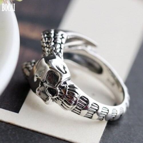 925 sterling silver skull ring for man index finger silver ring open Thai silver ring man rings