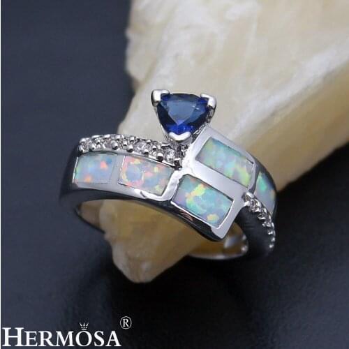Big Promotion Elegant Cute Natural Australian Opal Sapphiree Wedding Ring Size 6 DF84