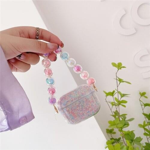 Rainbow Foam particles headset case for Apple airpods pro 2 wireless Earphone cases Pearl bracelet transparent Protective Cover