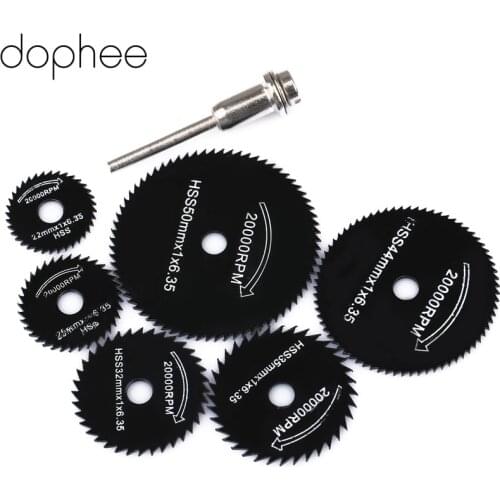 Dophee 6PCS Durable HSS Circular Rotary Blade Wheel Discs Mandrel for Metal Dremel Rotary Tools Mandrel Wood Cutting Saw 22-50MM