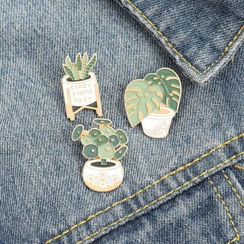 Potted Plants Enamel Label Pins Coingrass Wealthy Bamboo Shirt Collar Brooches Clothes Jewelry