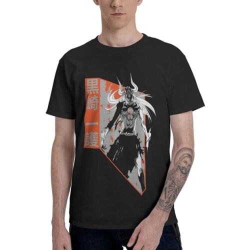 Mens Bleach T-Shirt Streetwear Anime Manga Hollow Ichigo Kurosaki Tshirt Short Sleeve Hip Hop T Shirt Homme Cotton Tee Clothing