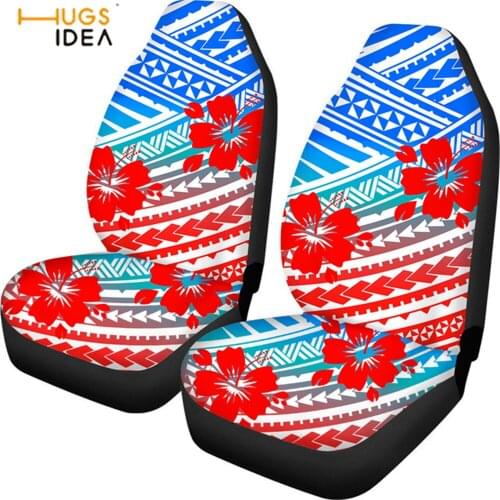 HUGSIDEA Gradient Car Seat Cover Polynesian Plumeria Banana Leaves Car Supplies Internal Protector Case for All Weather 2 Pieces