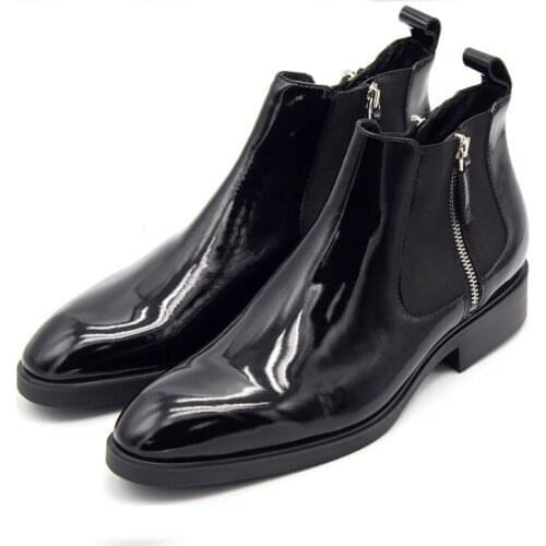 Handmade Quality Leather Zip Chelsea Boots Men British Style Pointed Toe Classic Ankle Shoes Male Plus Size 45 Botas Masculina