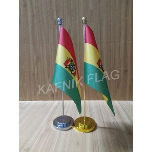 KAFNIK,Bolivia Office table desk flag with gold or silver metal flagpole base 14*21cm country flag free shipping
