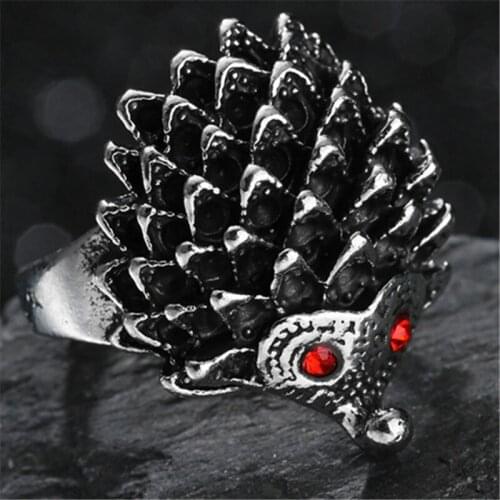 Animal Ring Hedgehog Handmade Gothic Jewelry Lovely Rings for Women Mosaic Wedding Party Birthday Gifts Vintage Red Rhinestone