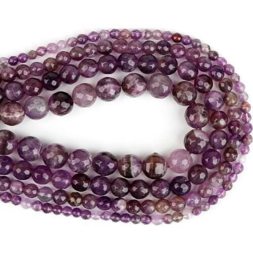 38cm Purple stone 4/6/8/10mm Faceted Natural Stone Round Ball Beads for DIY Necklace Bracelet Earring Jewelry Making Findings