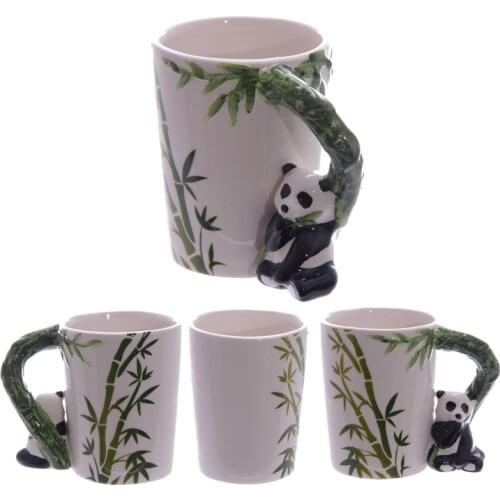 1 Piece 5 Style 12oz Cute Animal Cup Panada Parrot Frog Toucan Giraffe Handle Ceramic Mug With Bamboo Milk Coffee Tea Mug Gift
