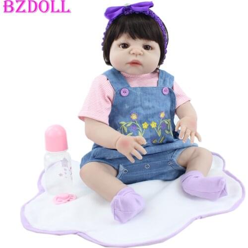 55CM Full Soft Silicone Reborn Baby Girl Doll Toy Lifelike Vinyl Newborn Alive Babies Bebe Boneca Child Dress Up Gift Dolls